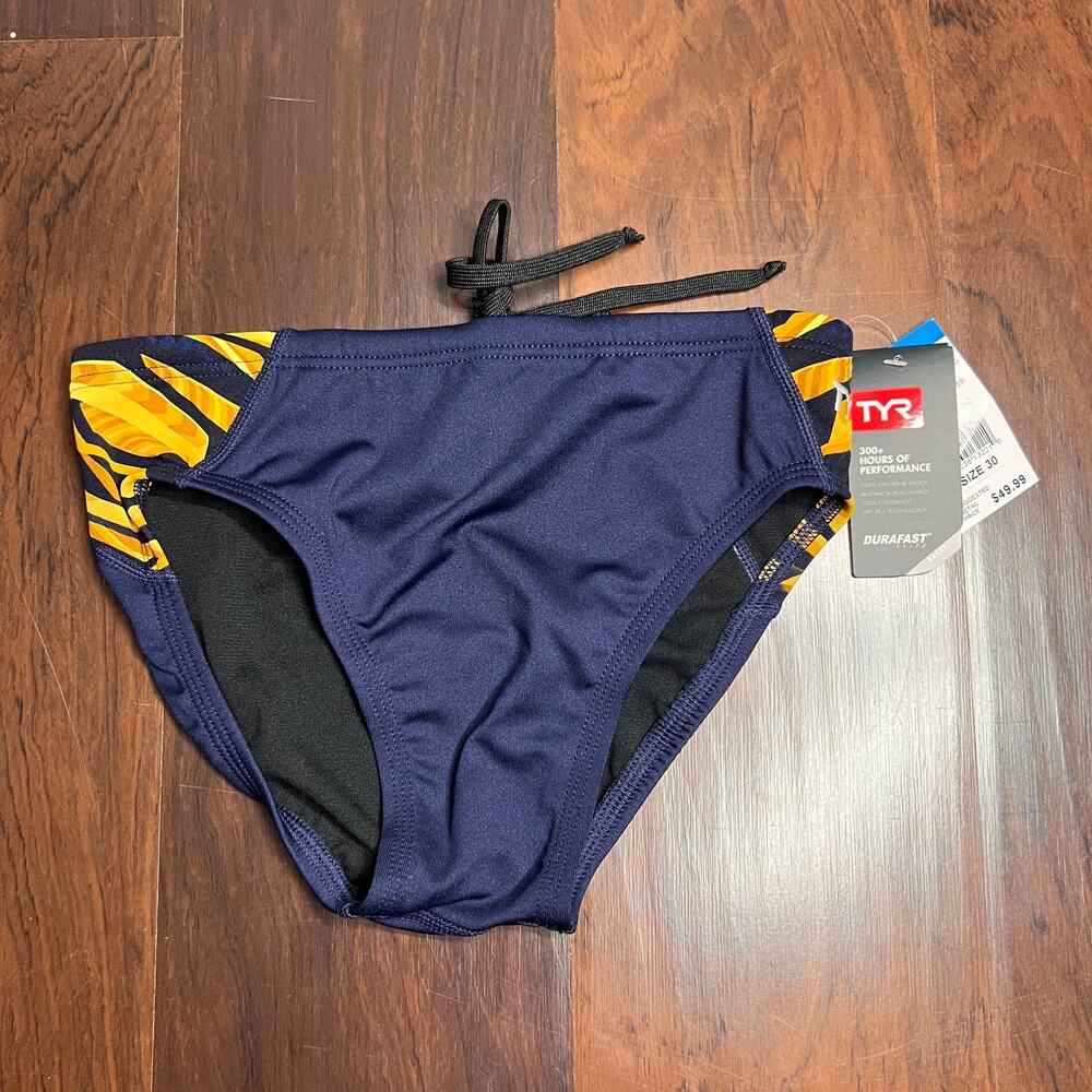 NWT TYR Blue and yellow swim briefs sz 30